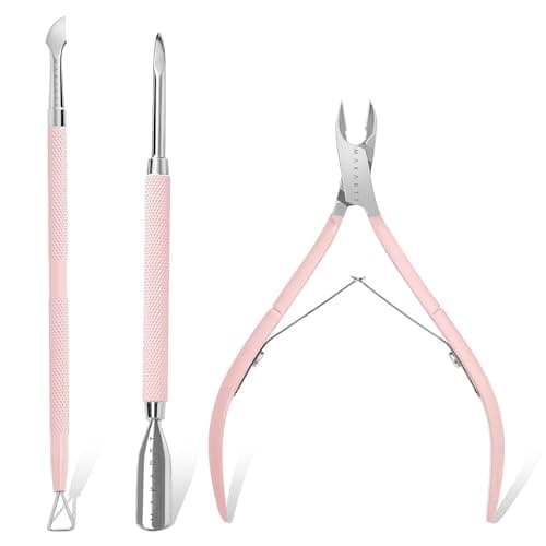 Makartt 3 Pcs Pink Cuticle Nipper Set, Stainless Steel Pusher & Scraper