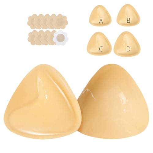 Uiheex Double Sided Sticky Bra Inserts, Reusable Push Up Adhesive Pads with Padding for Bikini, Swimsuit, Sports Bra & Strapless Dresses B Beige