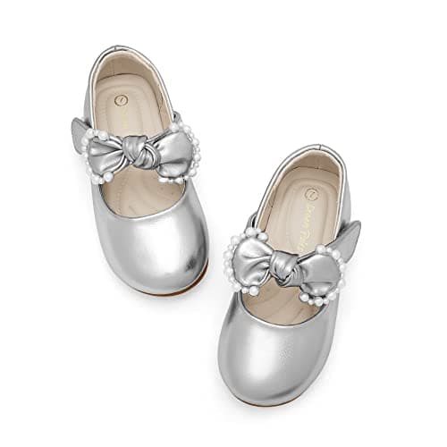 DREAM PAIRS Toddler Flower Girl Dress Shoes Little Girls Mary Janes Ballet Flats Ballerina Shoes Wedding Party,Size 6 Toddler,Sliver,SDFL229K