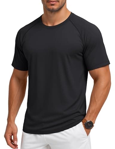 MAGCOMSEN Swim Shirts for Men Short Sleeve Sun Shirt Moisture Wicking Dry Fit T-Shirt UPF 80+ Rash Guard Black,XL
