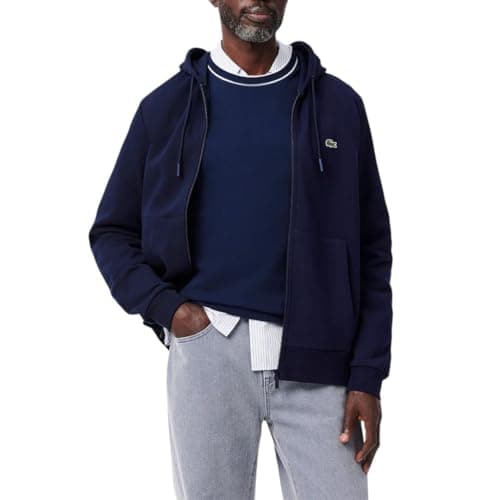 Lacoste Men's Zip-Up Fleece Hoodie, Navy Blue, 4X-Large