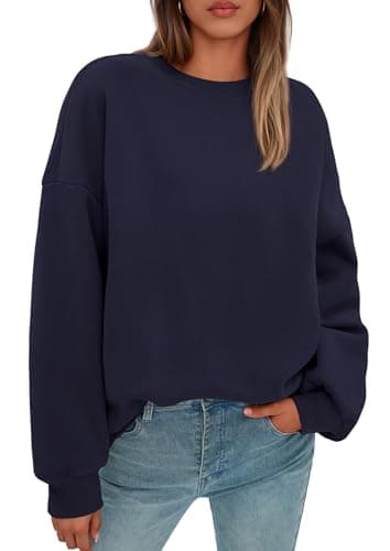 PRETTYGARDEN Womens Oversized Crewneck Sweatshirt,Navy Blue,M