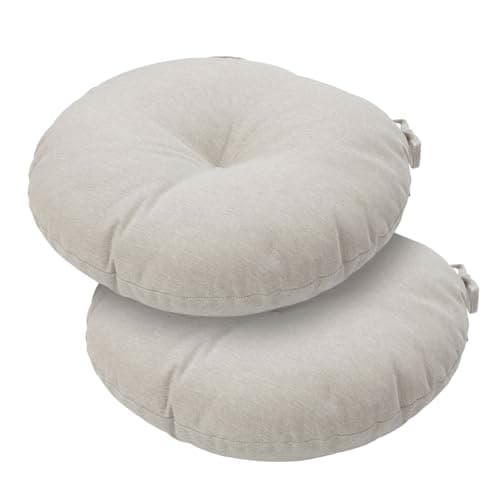 Bistro Chair Cushions 15 inch,Set of 2,Tufted Round Chair Cushions with Ties,15"x15"x4",Water Resistant Round Seat Cushion for Barstool Chairs,Patio Garden Kitchen Outdoor Furniture(Light Brown)