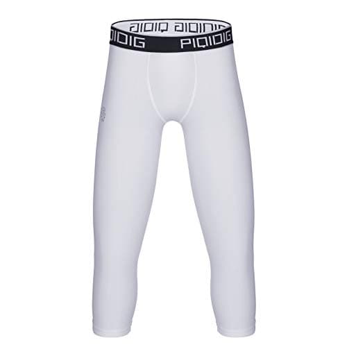 PIQIDIG Youth Boys Compression Pants 3/4 Basketball Tights Sports Capris Leggings White M