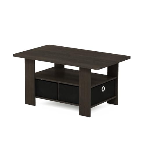 Furinno Andrey Coffee Table, Small Modern Center Table with Storage and Bin Drawer, Side Table for Living Room, Bedroom, Home Office, Dark Brown