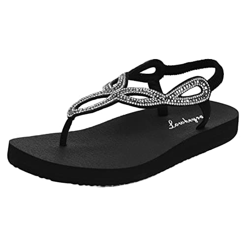 Lowkeyray Women's Summer Sandals womens Flat Sandals Whith Sequins (X-Small, Black, numeric_6)