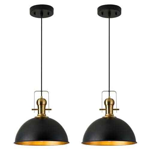 ALAISLYC 12 Inch Black Farmhouse Pendant Lights for Kitchen Island 2 Pack