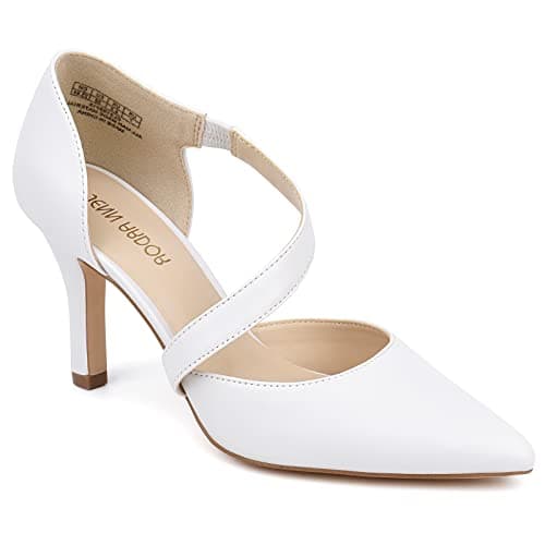 JENN ARDOR Women's White Closed Toe Heels for Women 3 inch Stilettos Professional D'Orsay Pumps Sexy Ankle Strap Pointed Wedding Bride Evening Party Office Ladies Dress Shoes High Heels 6.5
