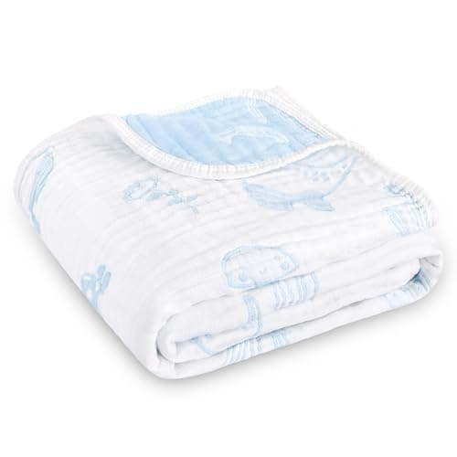 BOPRIO Muslin Baby Blanket Ultra Soft and Lightweight Versatile Swaddle and Bed Blanket for Baby Toddler Essentials Infant Shower Items, 43 x 43 Inch (Blue Ocean)