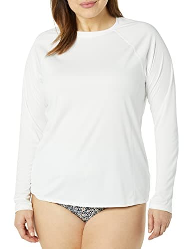 Amazon Essentials Women's Long Sleeve Rash Guard, White, X-Large