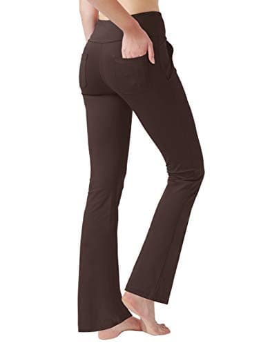 nuveti Women's High Waisted Boot Cut Yoga Pants 4 Pockets Workout Pants Tummy Control Women Bootleg Work Pants Dress Pants (Brown, X-Small)
