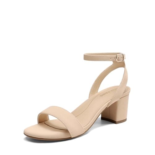 DREAM PAIRS Women's Open Toe Ankle Strap Low Block Chunky Heels Sandals Party Dress Pumps Shoes,Size 5,Nude/Nubuck,CARNIVAL