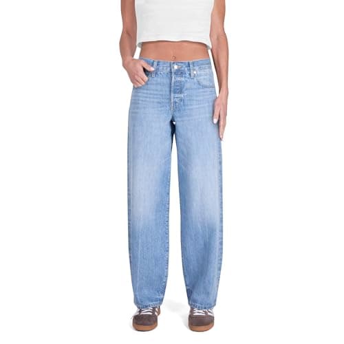 CAKE THE LABEL Women Wide Leg Baggy Jeans Casual Mid Waisted Denim Pants Light Blue