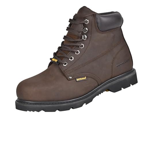 BOIWANMA Work Boots for Men, Steel Toe, Leather, Oil, Slip and Heat Resistant Heavy Duty Wide Industrial & Construction Safety Boots, US 8