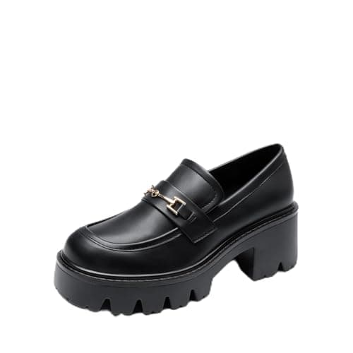DREAM PAIRS Women Loafers Platform Chunky Heel Slip On Lug Sole Casual Dressy Office Business Shoes,Size 6,Black-Pu,DWUMLS2534