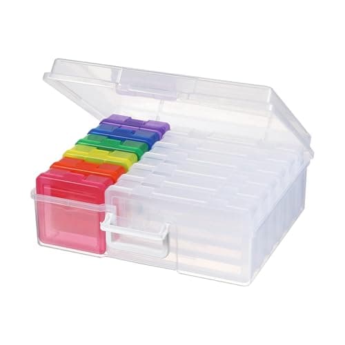 Novelinks Stackable Plastic Clear Storage Box Containers with Latching Lid - Art Craft Supply Organizer Storage Containers for Pencil Box,Crayon, Jewelry (6 Pack Medium Clear+6 Pack Small Colorful)