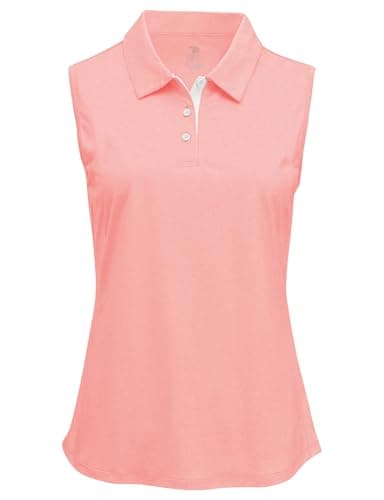 BGOWATU Sleeveless Golf Shirts for Women Collared 3 Buttons Polo Dry Fit Tennis Tank Tops UPF 50+ Lightweight Pink XL
