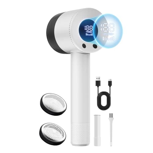 Heapsion Fabric Shaver Lint Remover, 10700 RPM Sweater Shaver with 6-Blade Head, Hidden Lint Roller, 3-Speed Fuzz Remover, LED Display, Type-C Rechargeable for Clothes & Furniture