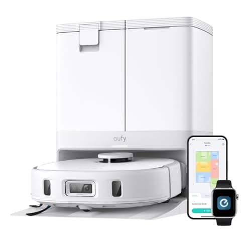 eufy X10 Pro Omni Robot Vacuum and Mop Combo, 8,000 Pa, Dual Mops with 12 mm Auto-Lift and Carpet Detection, AI Obstacle Avoidance, Auto Mop Washing&Drying, Self-Emptying, White