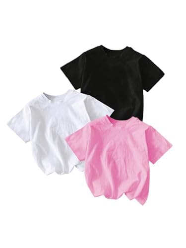 RoseSeek Girl's Shirts 3 Packs Star Butterfly Graphic Tees Crew Neck Short Sleeve T Shirt Casual Tops Pink Black White 16 Years