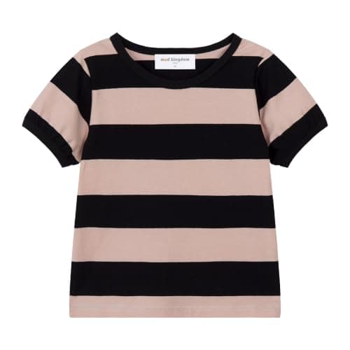 Mud Kingdom Cute T-Shirts for Baby Boys Stripe Short Sleeve Crew Neck Cotton Summer Black and Pink 18-24 Months