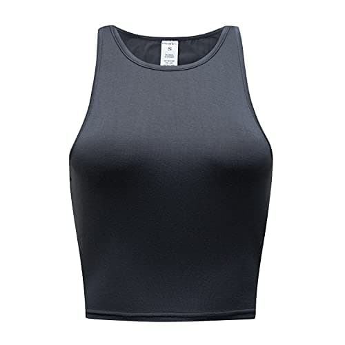 OThread & Co. Women's Basic Crop Tops Stretchy Casual Crew Neck Sleeveless Crop Tank Top (Large, Dark Grey)