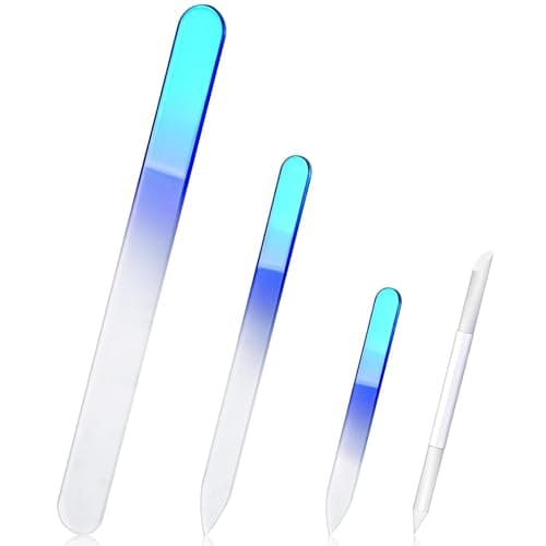 Glass Nail File Set, 4 Pcs Nano Shiner Files Set Cuticle Pusher and Trimmer Nails Buffer Foot File Glass Cuticle Pusher Crystal Nails Files and Buffers