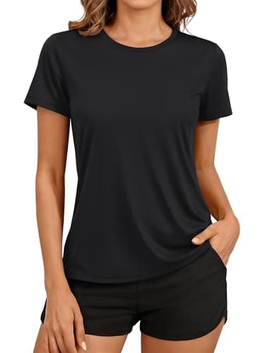 TACVASEN Women's Short Sleeve Performance T Shirts UPF 50+ Quick Dry Athletic Workout Tops for Running Gym Black, M