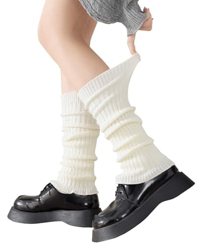 Yawlsow Leg Warmers for Women Girls Y2k Knit Ruffle Leg Warmer Winter 80s with Sequins, Japanese Kawaii Harajuku Accessories (Sequins White, One Size)