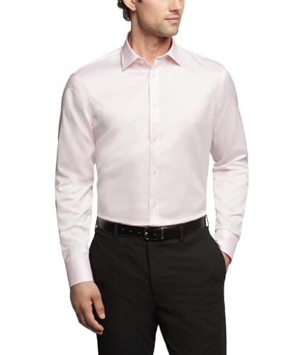 Calvin Klein Men's Dress Shirt Slim Fit Refined Cotton Stretch Pink