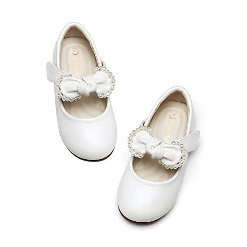 DREAM PAIRS Toddler Flower Girl Dress Shoes Little Girls Mary Janes Ballet Flats Ballerina Shoes Wedding Party,Size 5 Toddler,White/Pu,SDFL229K