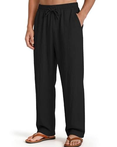 Makepid Men's Casual Pants Elastic Waist with Drawstring Loose Fit Beach Summer Trousers for Travel and Lounge Wear Black
