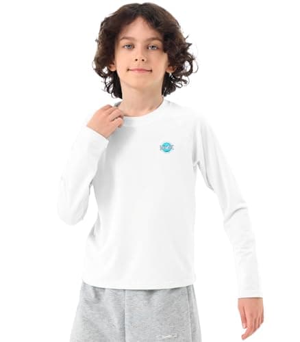 Boys Rash Guard Swim Shirts - Long Sleeve UPF 50+ Sun Shirts for Toddler Kids, Sun Protection SPF Water Surfing Shirts White