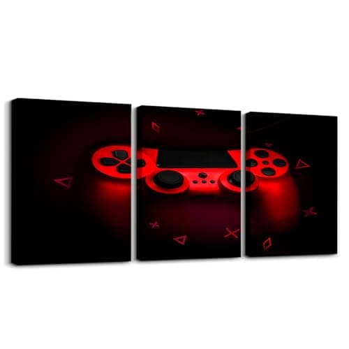 Erosebridal Black 3D Geometric Gamepad Poster Prints 12"X16" Red Wall Art Neon Lights Gaming Wall Decor Gamer Wall Art For Living Room Bedroon,Cool Game Console Pictures Paintings