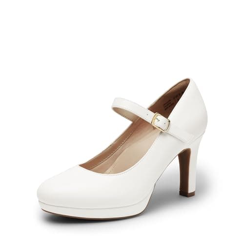 DREAM PAIRS Women's Pumps Close Toe Classic High Heels Round Toe Comfortable Low Platform Mary Jane Dress Shoes,Size 7,White,SDPU2425W