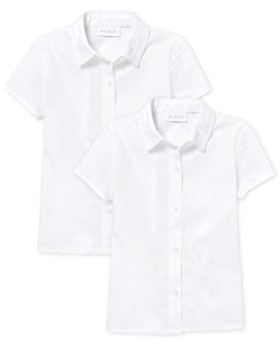The Children's Place,Girls,Short Sleeve Poplin Button Down Shirt,White 2-Pack,XX-Large