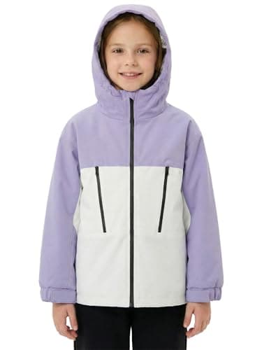 Gogokids Girls Rain Jacket Boys Rain Coat Windbreaker Hooded Jacket Lightweight for Kids Water Resistant Hiking Camping, Purple, 11-12 Years