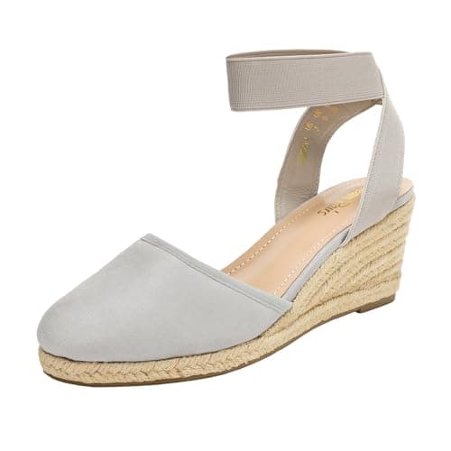 DREAM PAIRS Women's Ankle Strap Wedge Sandals,Size 5.5,Grey