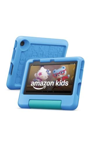 Amazon Fire 7 Kids tablet, ages 3-7. Top-selling 7" kids tablet on Amazon. Includes ad-free and exclusive content, easy parental controls, 10-hr battery, 16 GB, Blue