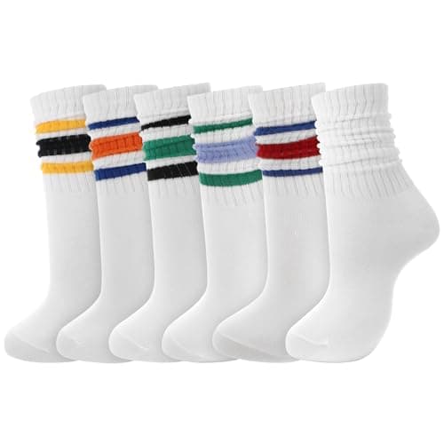 scenicamp 6Pairs Colorful Striped Crew Retro Scrunch Cotton Athletic Socks