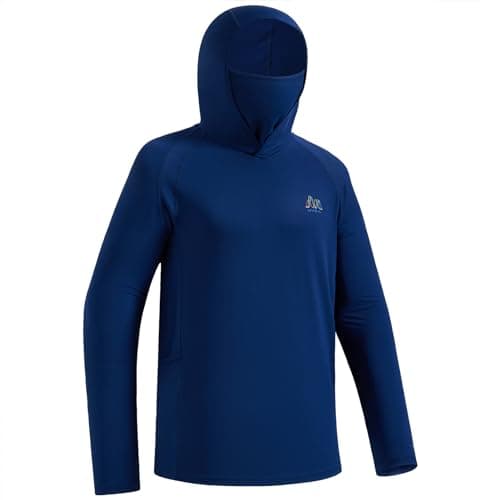 UVSAI Men’s UPF 50+ Hoodie Shirt with Mask Long Sleeve Permanent UV Sun Protection Neck Gaiter Performance T for Outdoor Dark Blue