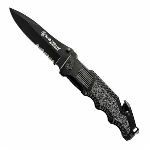 Smith & Wesson Border Guard SWBG1S 10in High Carbon S.S. Folding Knife with a 4.4in Drop Point Blade and Aluminum Handle for Outdoor, Tactical, Survival and EDC