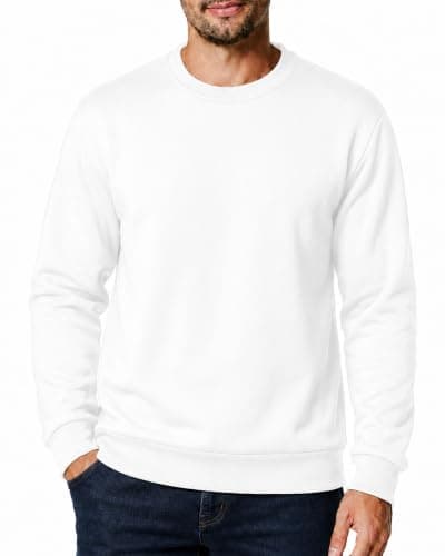 Menoio Men's Crewneck Sweatshirt Casual Fleece Pullover(XXXL,White)