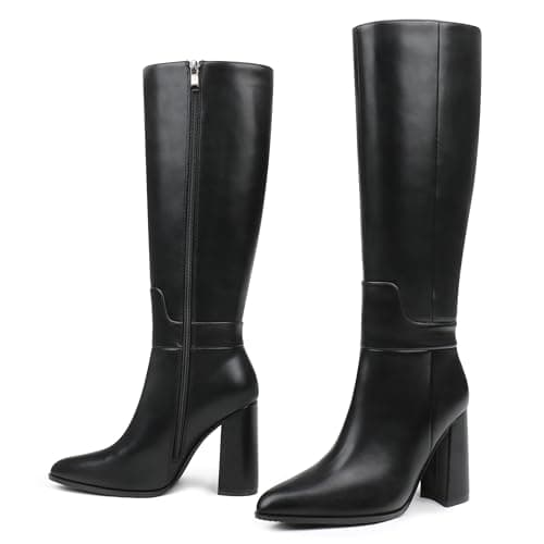 Dance&Style Women's Tall Boots Pointed Toe Boots for Women Knee High Heeled Long Boots Black 6