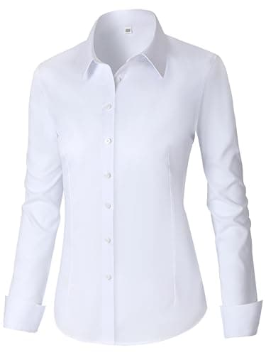 CUNLIN White Button up Shirt Women Collar Button-Down Fitted Slim Long Sleeve Shirts Womens Dress Casual Blouse Summer Tops Blouses Dressy top Collared Work Western Cotton Oxford Uniform White Size S
