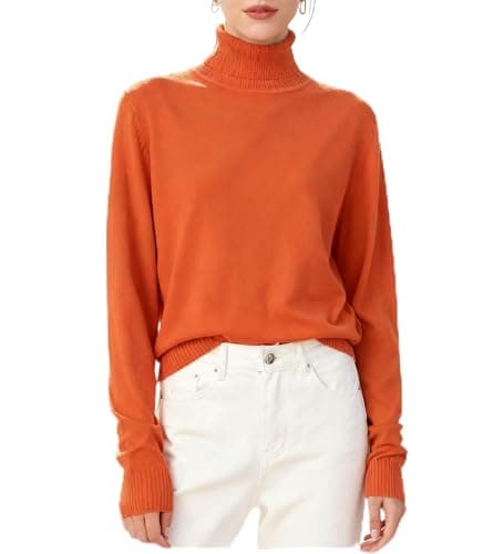 DAIMIDY Women's Turtleneck Sweater Long Sleeve Lightweight Fall Sweater Orange, 2XL