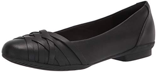 Clarks womens Sara Clover Ballet Flat, Black Leather, 7 Wide US