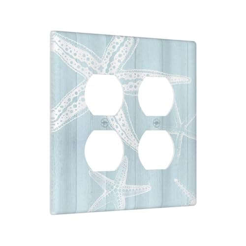 Lolreai Outlet Covers Blue Wooden Plank Starfish Ocean Vintage 2 Gang Decorative Light Switch Cover Double Duplex Wall Plates Switch Plates Electrical Socket Covers for Bathroom Bedroom Decor