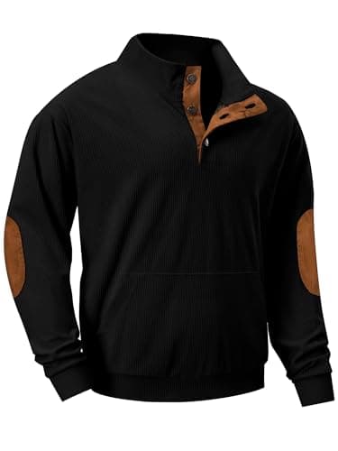 JMIERR Sweatshirts for Men Long Sleeve Button Corduroy Shirts Collared Pullovers Sweaters Fall Fashion Clothing with Pockets, 2XL, Black