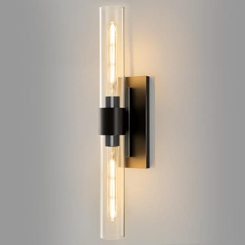 BlesULuk Black Brass Bathroom Wall Sconce - Modern Linear Light Sconces - Dimmable Lighting Fixtures - Vertical or Horizontal Mounted Clear Glass Tube Vanity Lights for Indoor Living Room Hallway